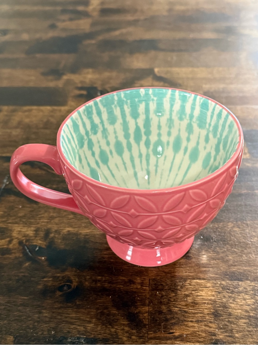 Coral Signature Housewares 14 fl oz Stoneware Footed Mug with Aqua Interior - Picture 3 of 9